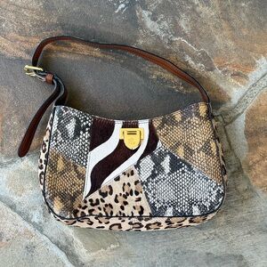 Ralph Lauren Falynn Python Zebra Print Calf Hair Patchwork Shoulder Bag $375